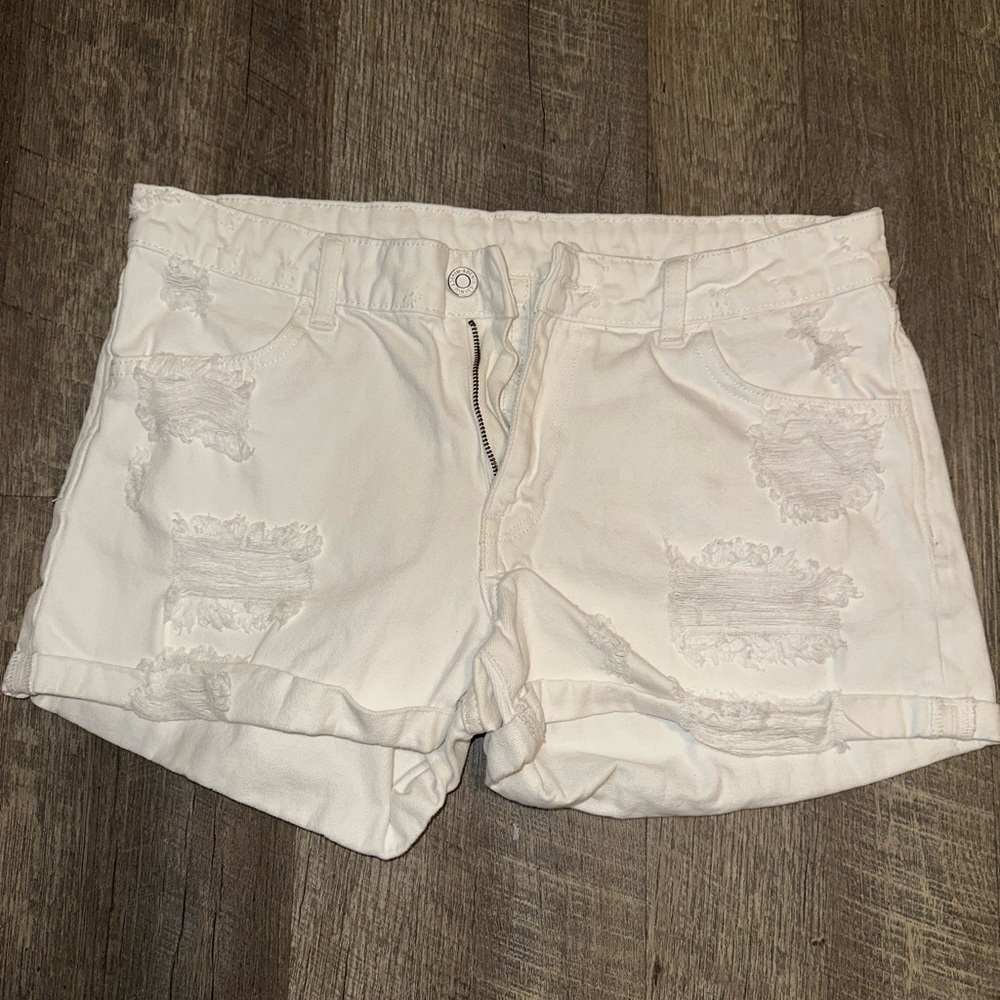 Women's White Distressed Shorts
